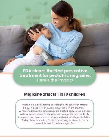 The Nerivio® REN wearable is FDA-cleared for patients aged 8+. It is now the only preventive treatment and the first non-drug acute migraine treatment for this age group.